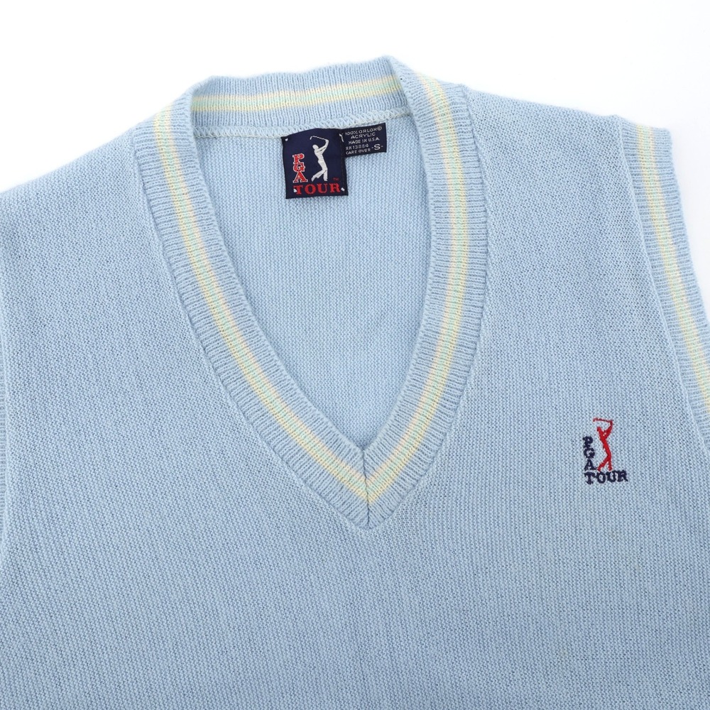 Vintage PGA Tour V-Neck‎ Knit Sweater Vest Blue Made in USA Mens S
